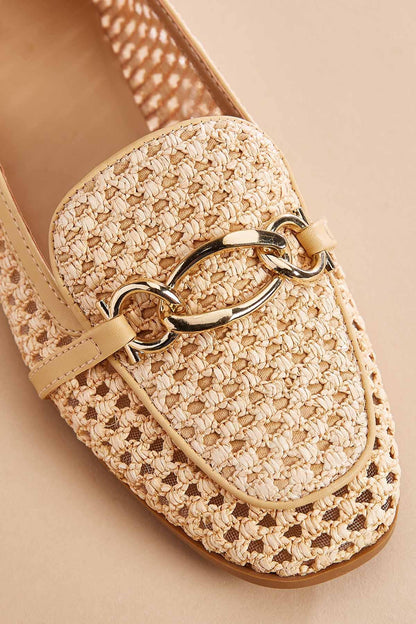 Versona woven chain embellished loafers BEIGE