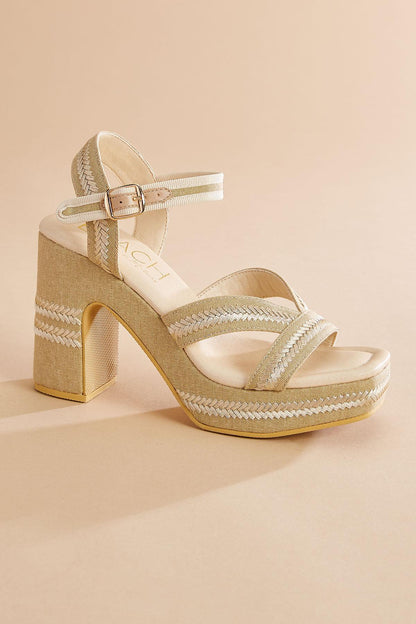Versona two tone raffia platform heels BEIGE
