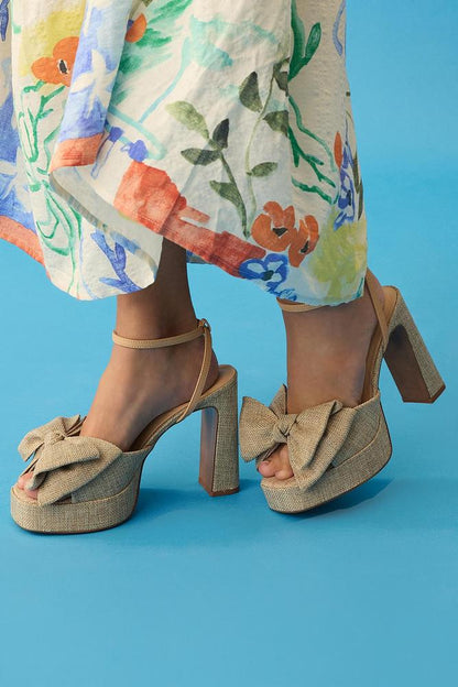Versona linen bow platform heels BEIGE