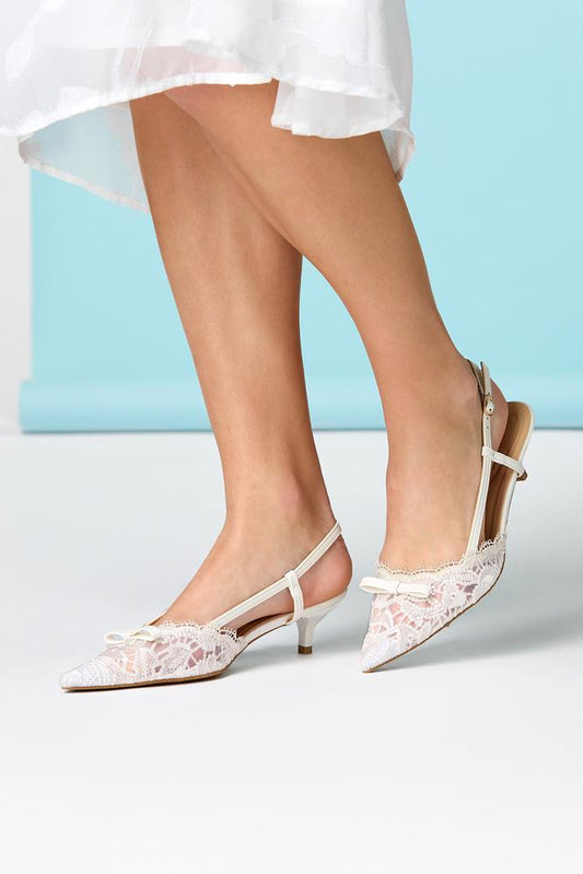 Versona lace sling back kitten heels WHITE