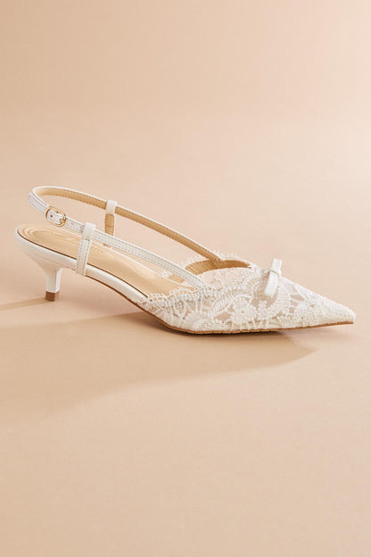 Versona lace sling back kitten heels WHITE