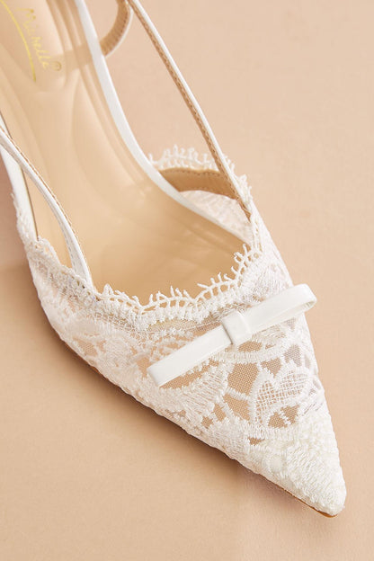 Versona lace sling back kitten heels WHITE