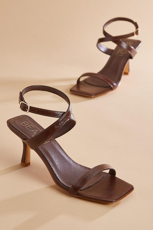 Versona faux leather crossover ankle strap heels BROWN
