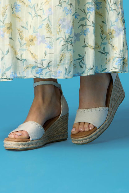 Versona stitched ankle strap platform wedge sandals BEIGE