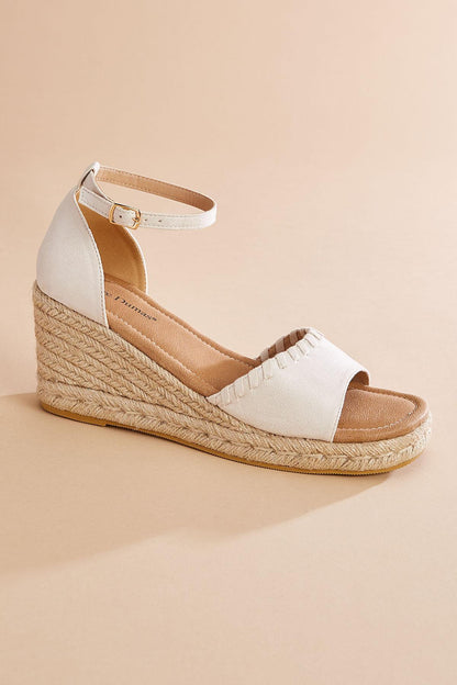 Versona stitched ankle strap platform wedge sandals BEIGE