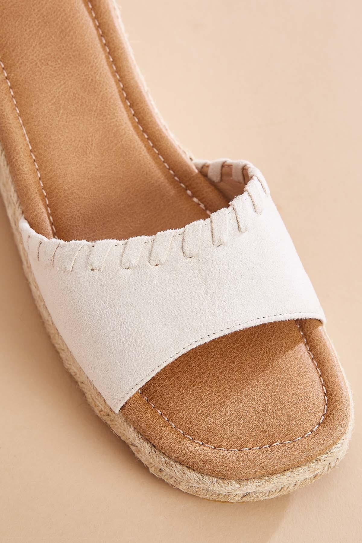 Versona stitched ankle strap platform wedge sandals BEIGE