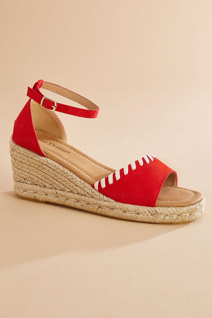 Versona stitched ankle strap platform wedge sandals BEIGE