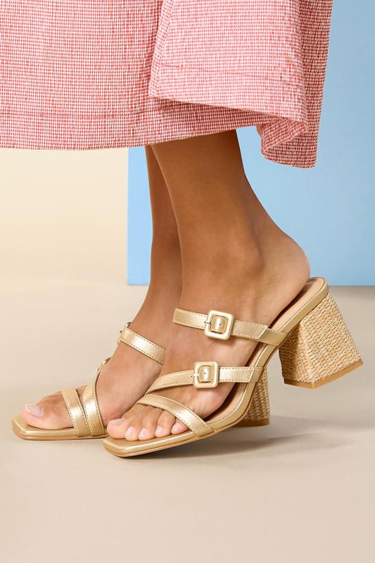 Versona patent leather band straw heels BROWN