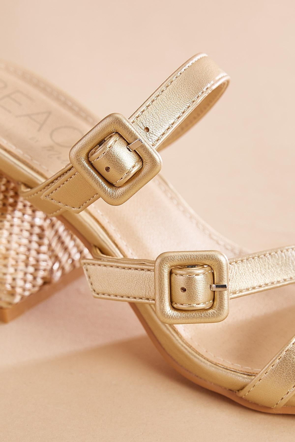 Versona patent leather band straw heels BROWN