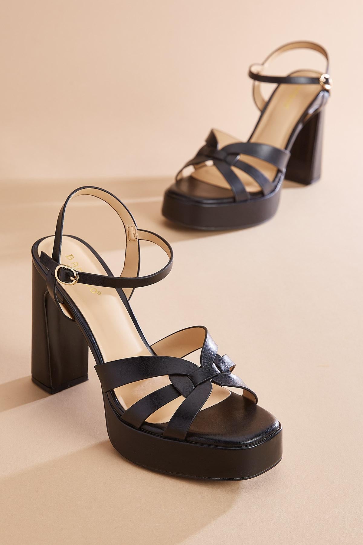Versona criss cross strap platform heels BLACK