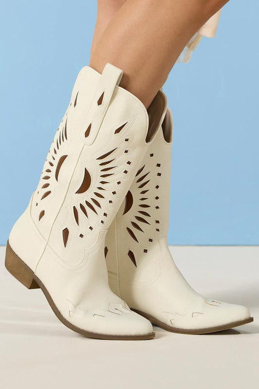 Versona white faux leather western pull on boots WHITE