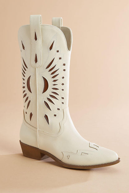 Versona white faux leather western pull on boots WHITE