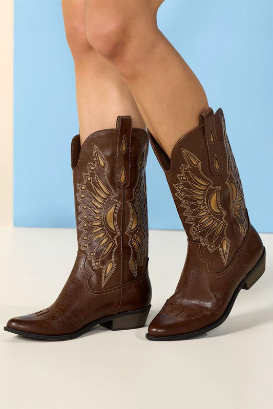 Versona western embroidered pull on boots BROWN