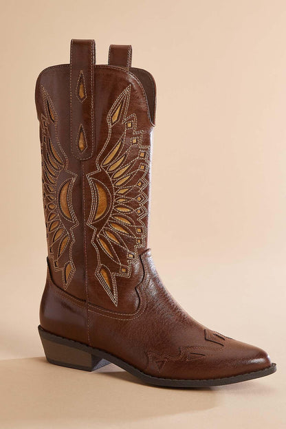 Versona western embroidered pull on boots BROWN