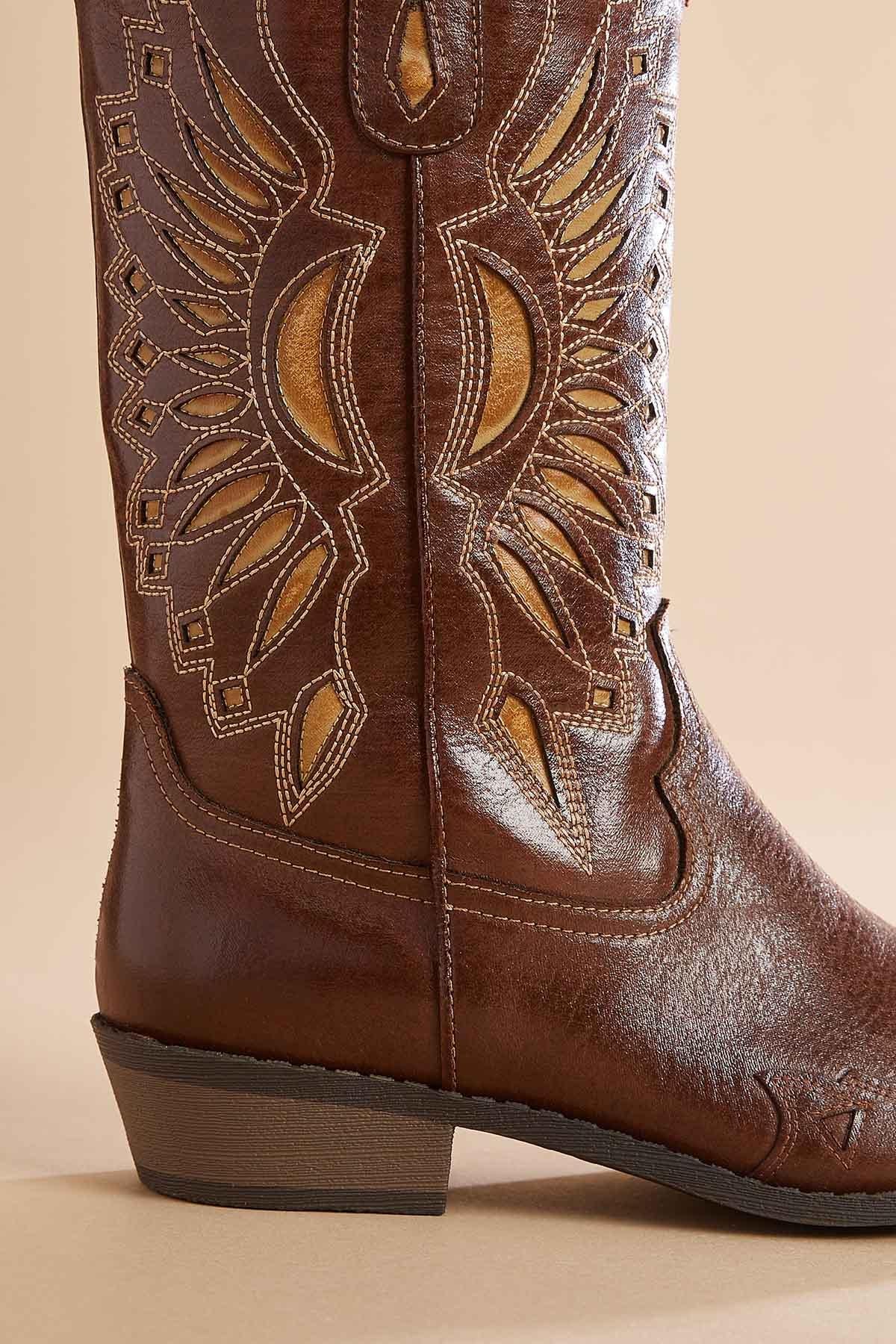 Versona western embroidered pull on boots BROWN