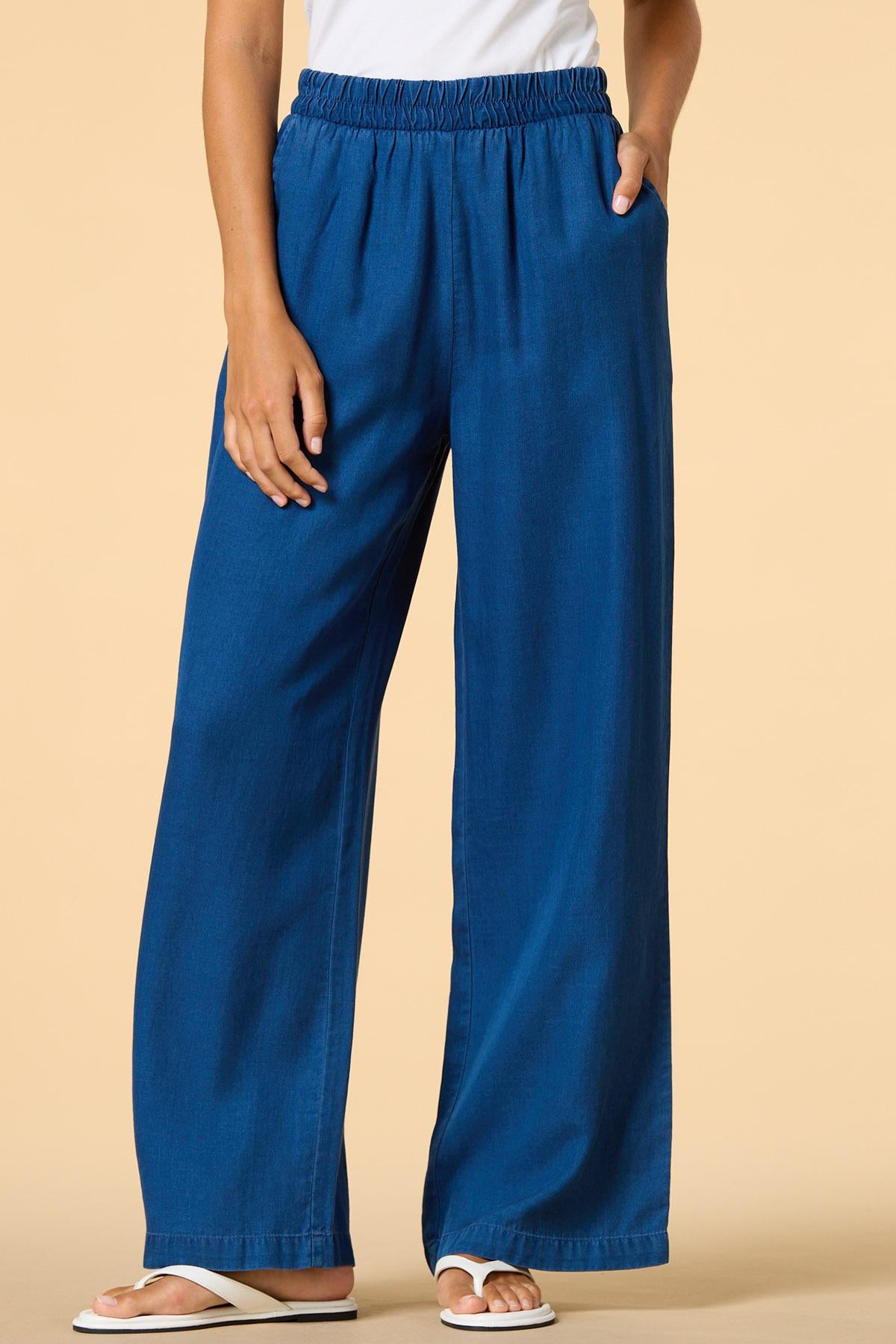 Versona relaxed fit chambray pants BLUE