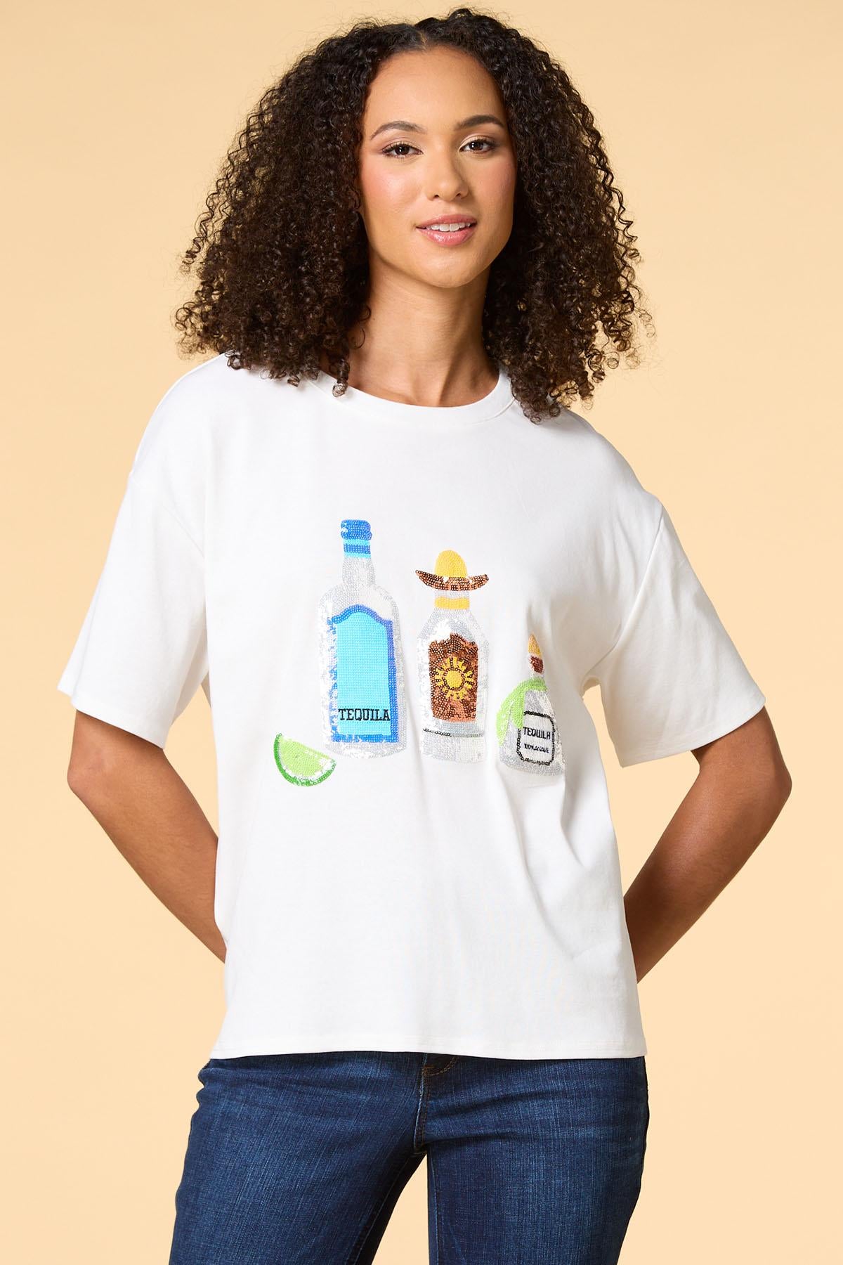 Versona tequila sunrise sequin tee WHITE