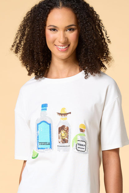 Versona tequila sunrise sequin tee WHITE