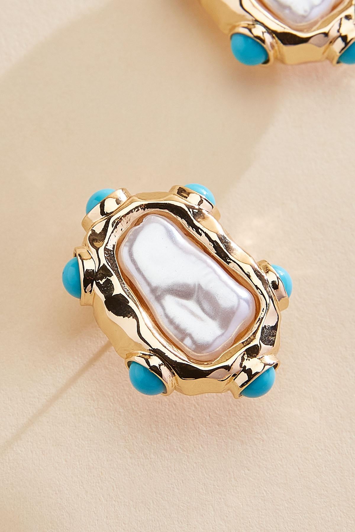Versona hammered gold studded pearl earrings RIO_TURQ