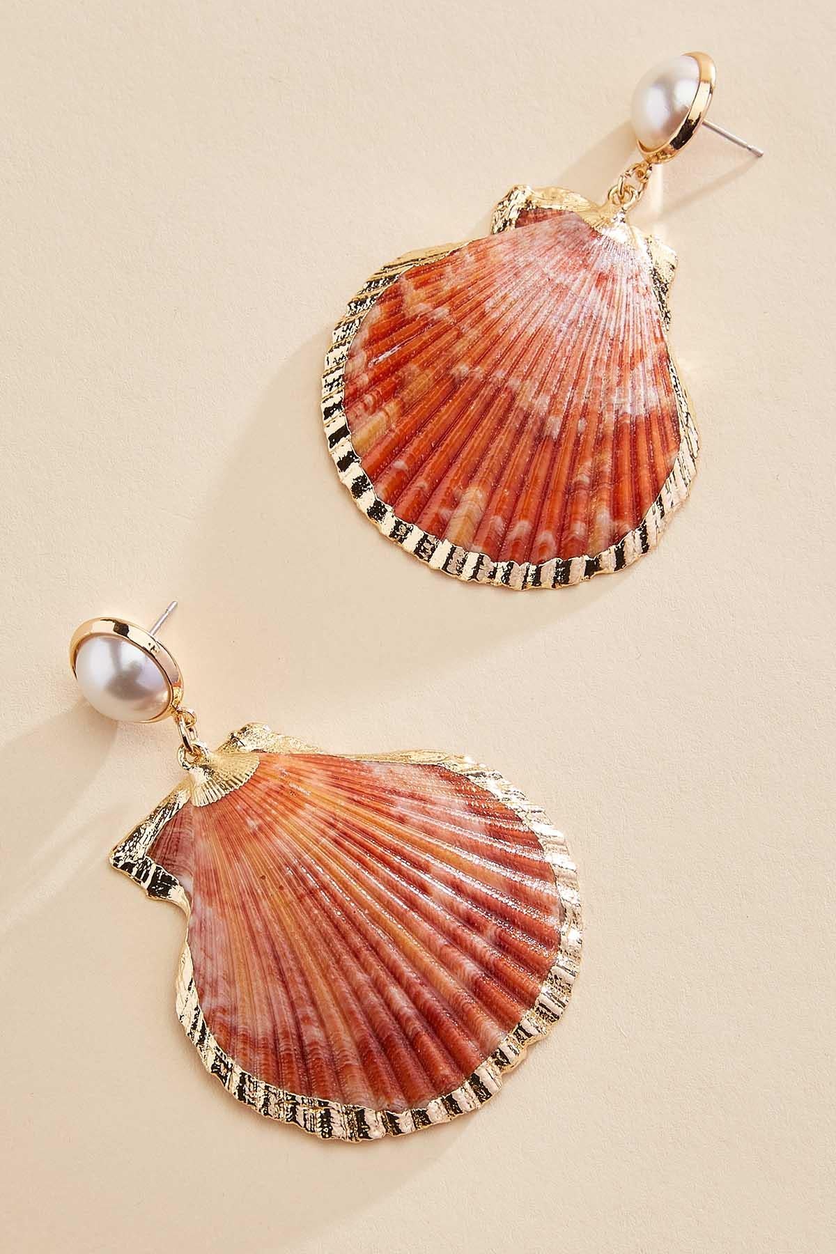 Versona gold trim seashell earrings MORNING_TAN