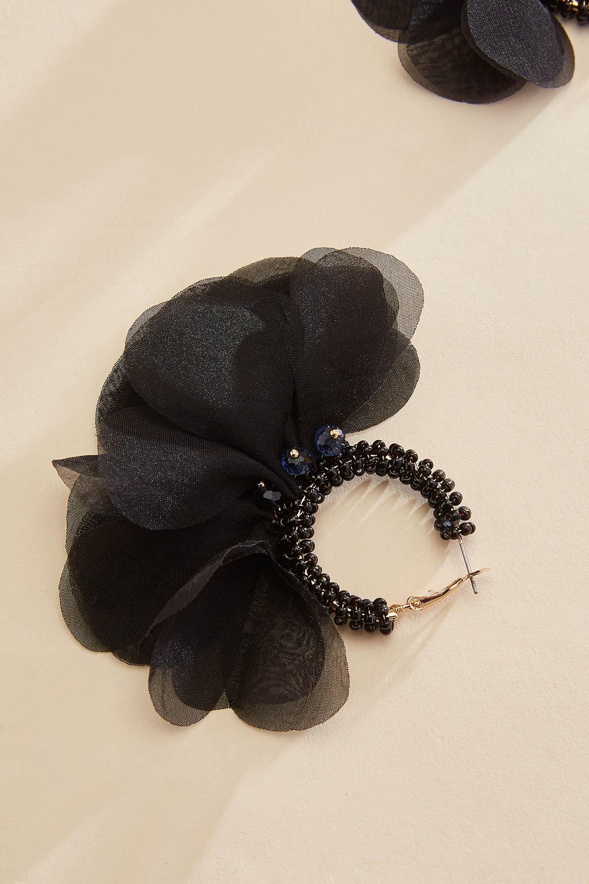 Versona fabric petal beaded hoop earrings IDEAL_BLACK