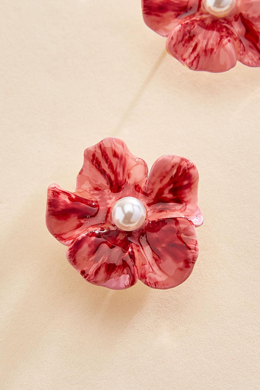 Versona pink red flower stud earrings