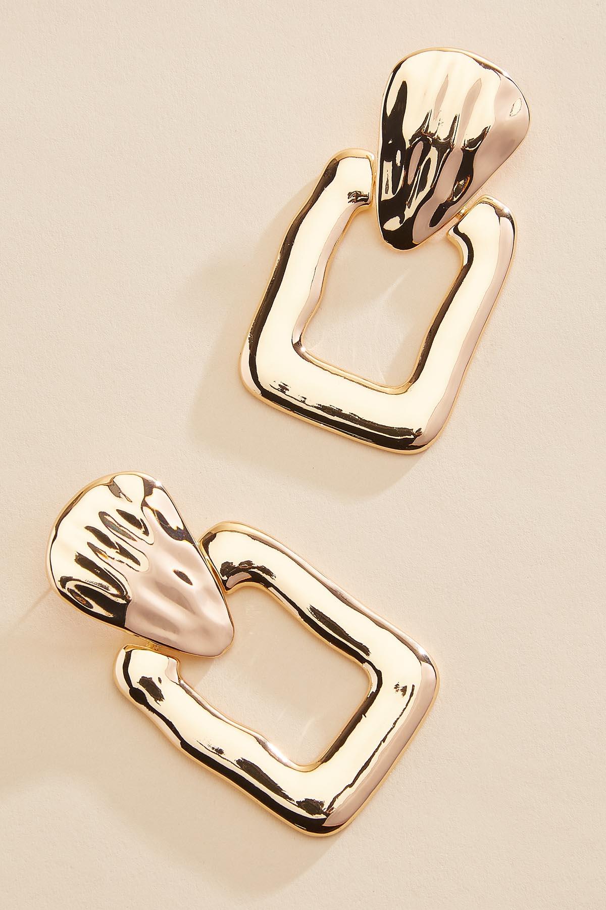 Versona hammered gold square statement earrings GOLD