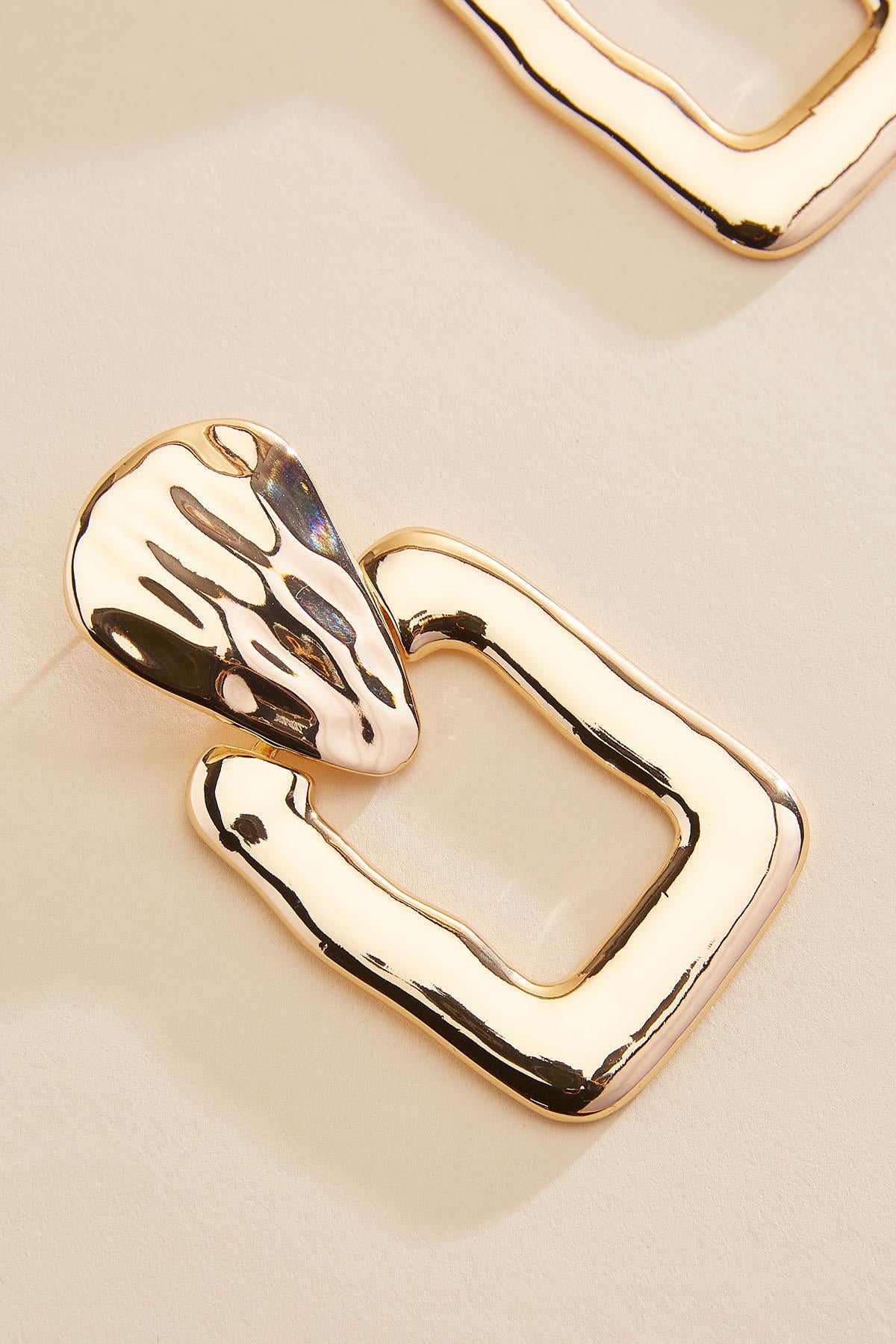 Versona hammered gold square statement earrings GOLD