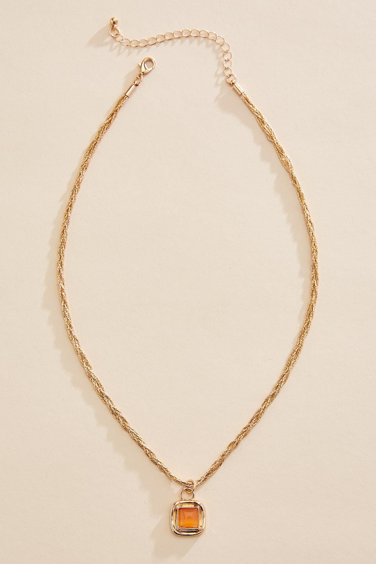 Versona gold twist chain square pendant necklace ZINNIA_ORANGE