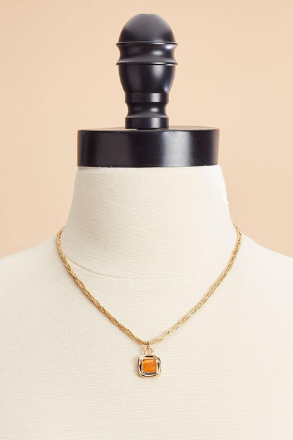 Versona gold twist chain square pendant necklace ZINNIA_ORANGE