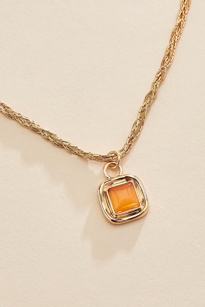 Versona gold twist chain square pendant necklace ZINNIA_ORANGE