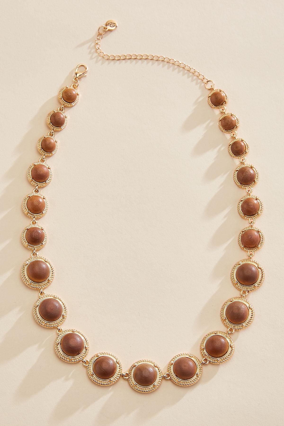 Versona gold framed wood circle necklace GLAZED_GINGER