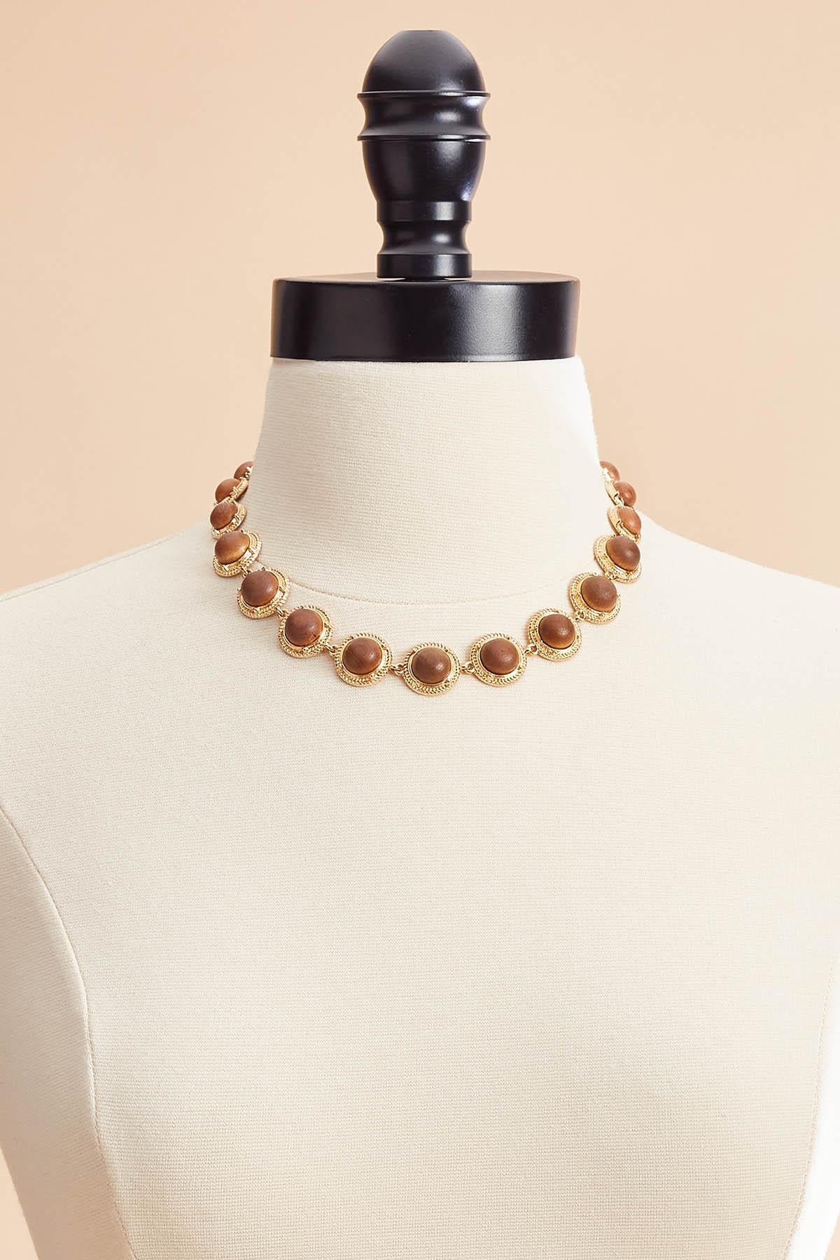 Versona gold framed wood circle necklace GLAZED_GINGER