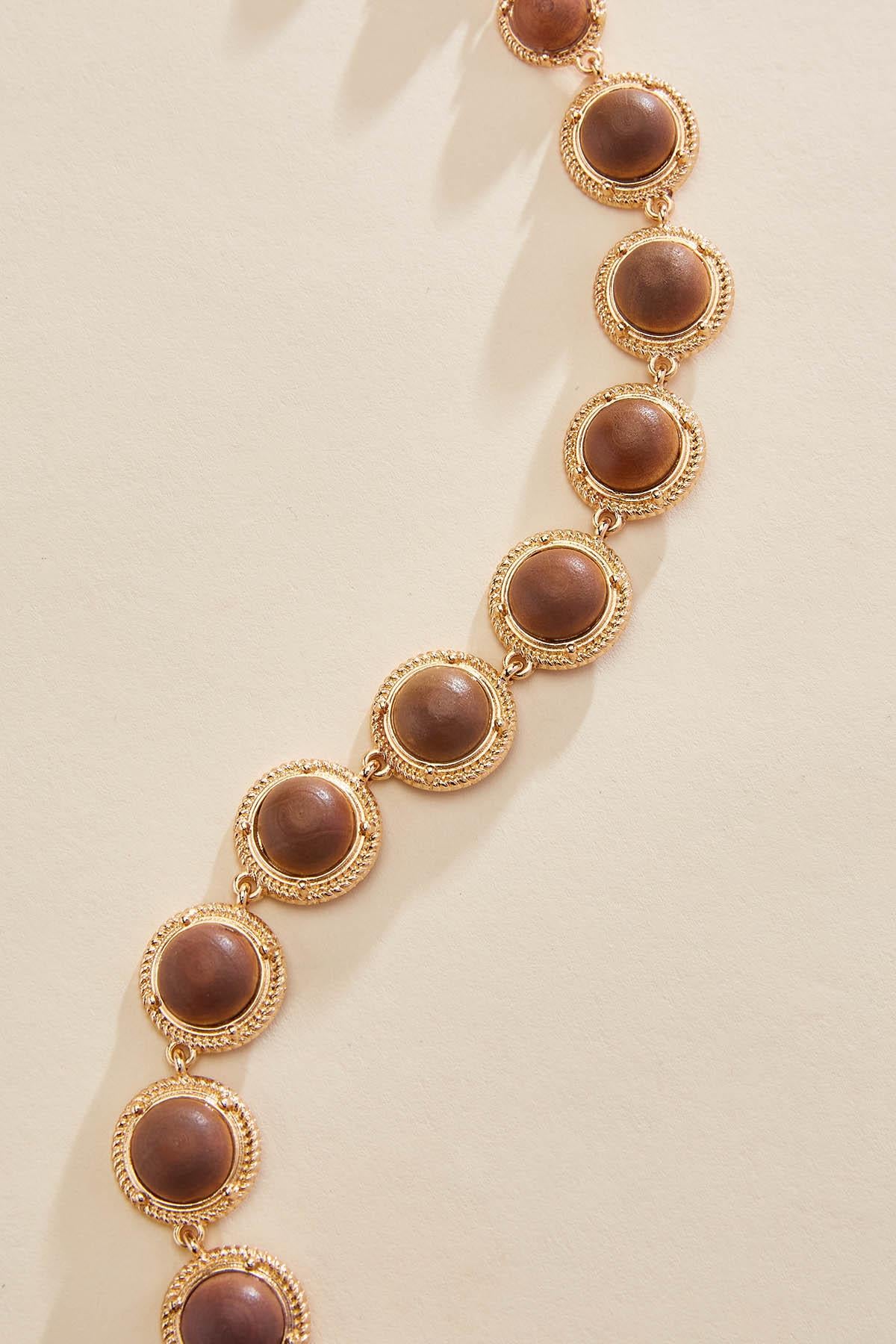 Versona gold framed wood circle necklace GLAZED_GINGER