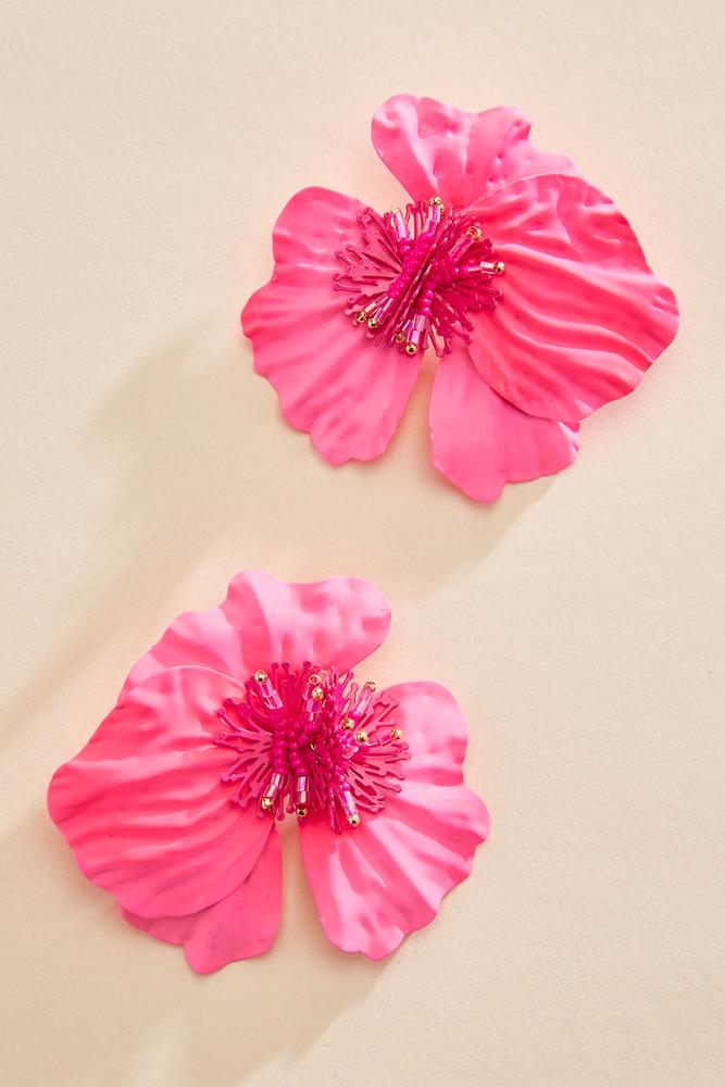 Versona pink coated flower statement earrings RASPBERRY_ROSE