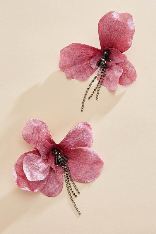 Versona ombre floral beaded fringe earrings HIGH_RISK_RED