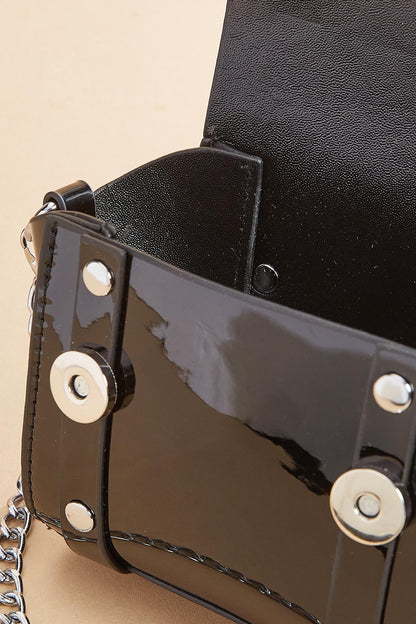 Versona mini faux patent leather satchel BLACK