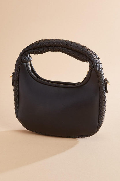 Versona faux leather woven mini crescent bag BLACK