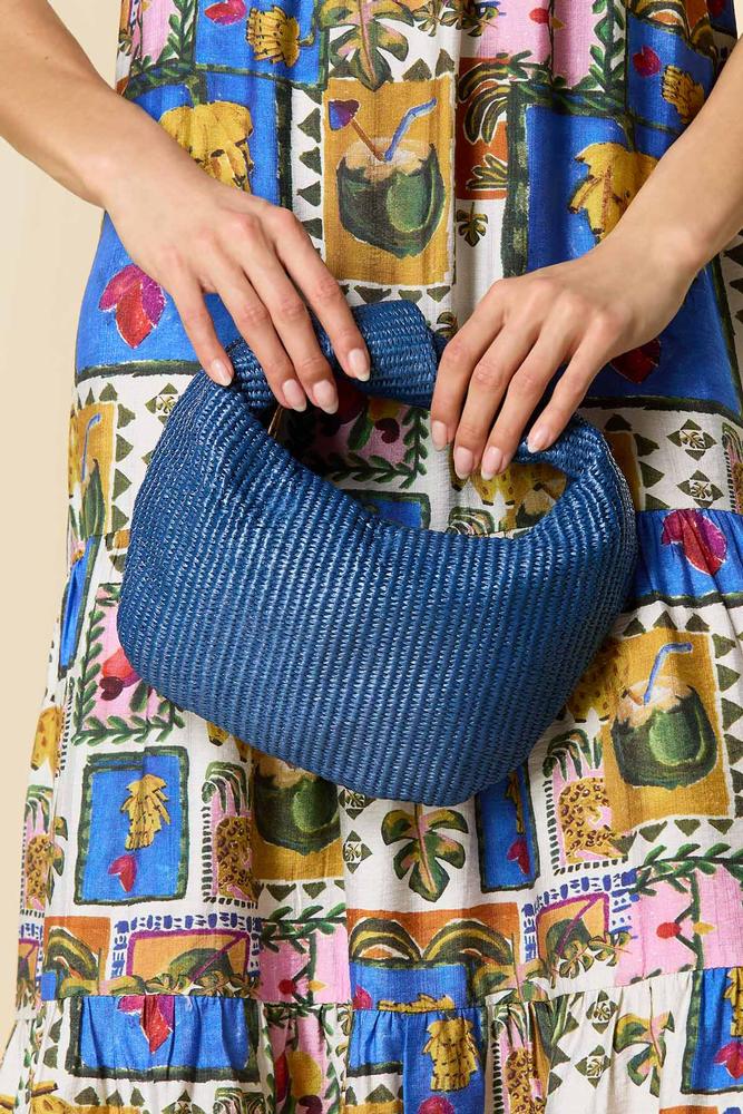 Versona blue canvas knotted crescent bag NAVY