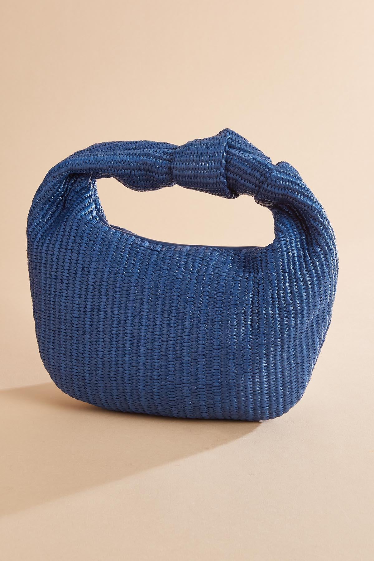 Versona blue canvas knotted crescent bag NAVY