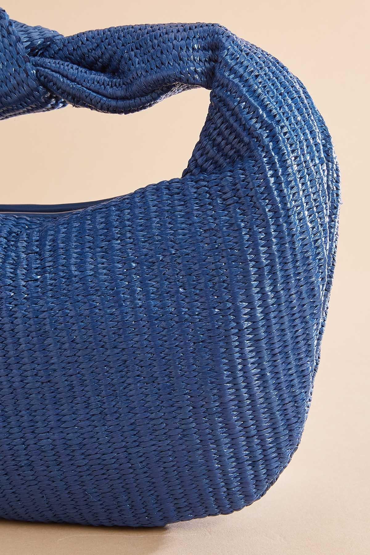 Versona blue canvas knotted crescent bag NAVY