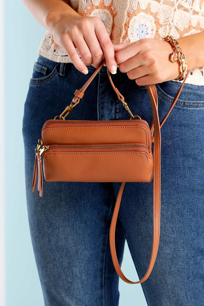 Versona genuine leather crossbody COGNAC