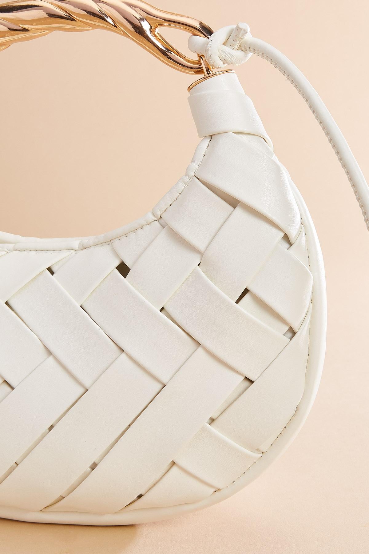 Versona twisted gold handle woven crescent bag MOCHA_MOUSSE