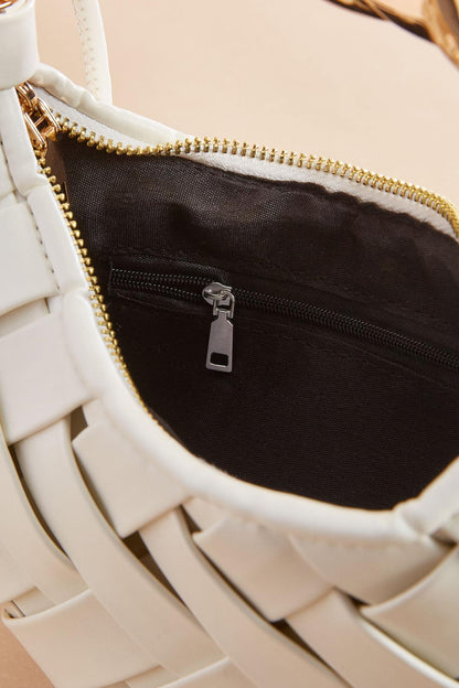 Versona twisted gold handle woven crescent bag MOCHA_MOUSSE