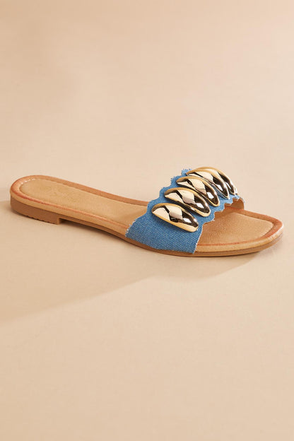 Versona gold embellished denim band sandals DENIM
