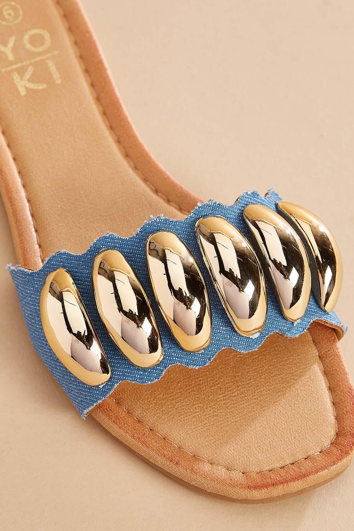 Versona gold embellished denim band sandals DENIM
