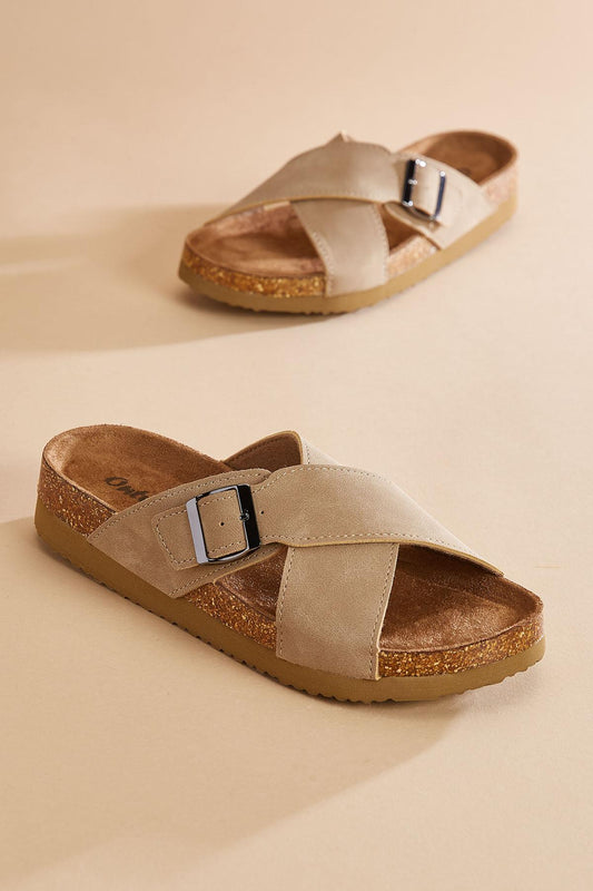 Versona crossover band platform footbed sandals BROWN