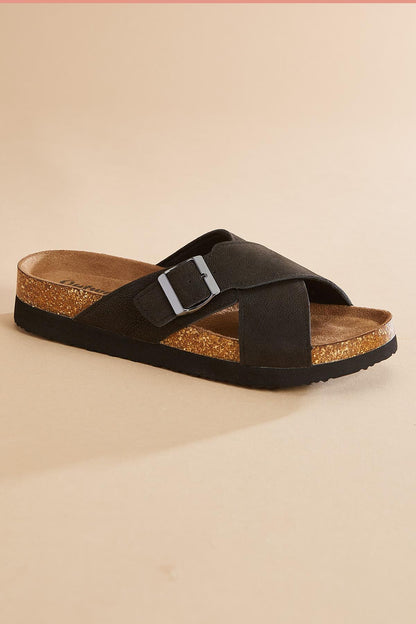 Versona crossover band platform footbed sandals BROWN