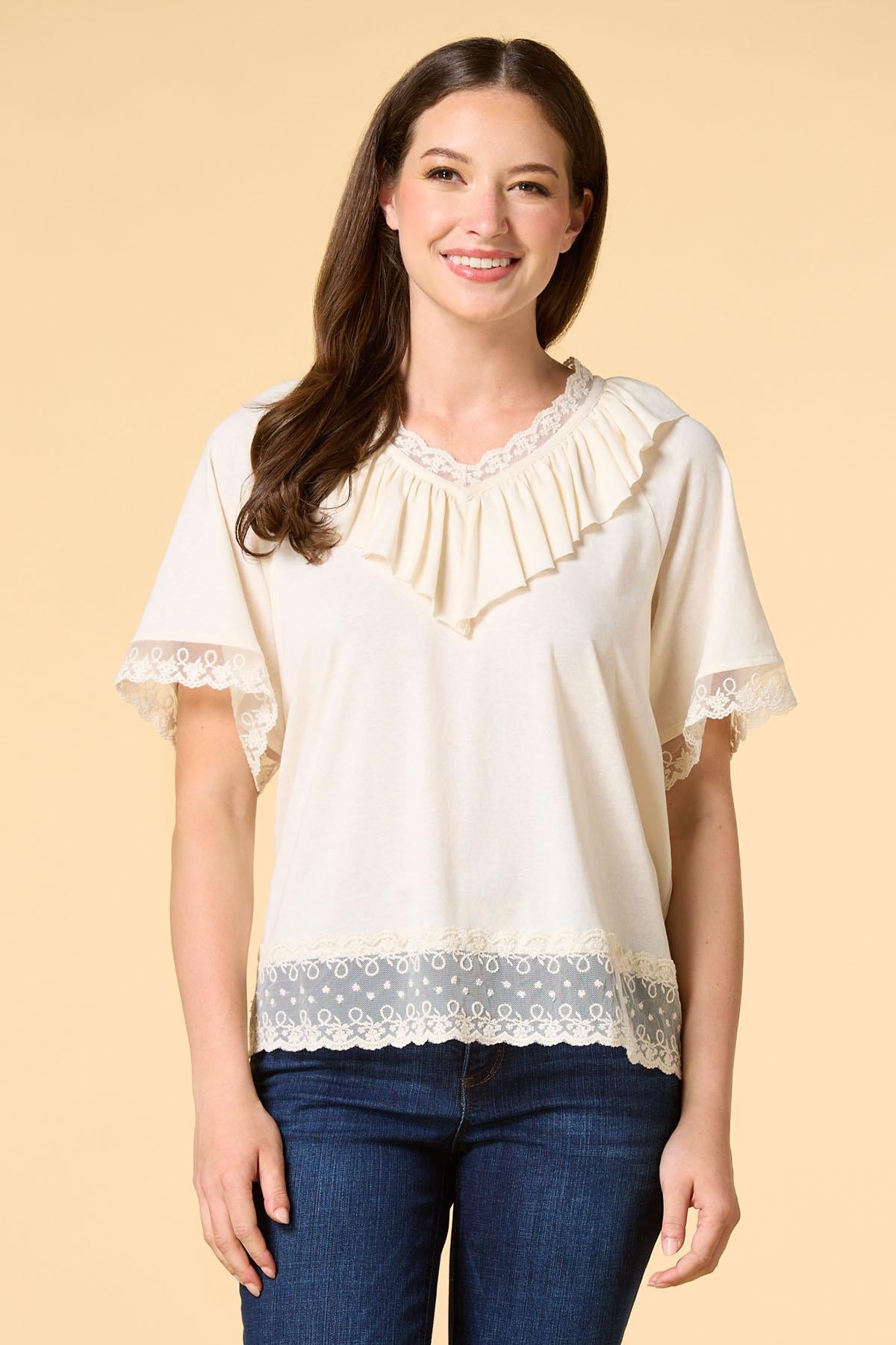 Versona flounce check top CREAM