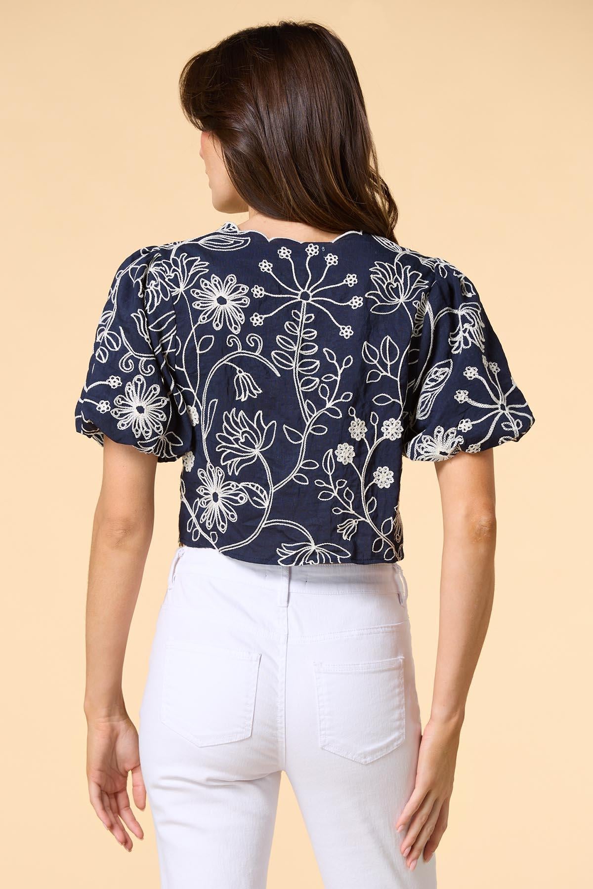 Versona navy blooms soutache top NAVY